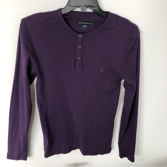 Men’s French Connection Henley Long Sleeve T-Shirt Dark Purple Size XSmall - Picture 1 of 5
